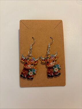 Fashion Nova Orange Multi Floral Cow Dangle Earrings